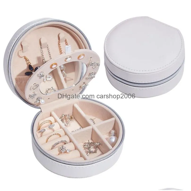pu leather portable jewelry box multifunctional storage boxes with mirror desktop decoration