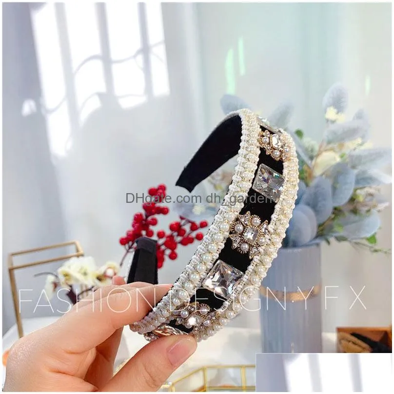 korean handmade rhinestone band pearl headband hair accessories female online influencer allmatch out hairs pressing hairpin headdress hair