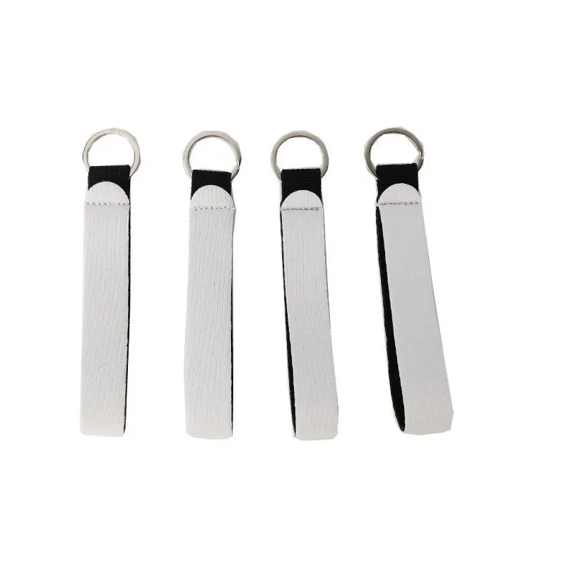 sublimation blank long keychain pendant keyring heat transfer neoprene white wrist band key chain diy gift