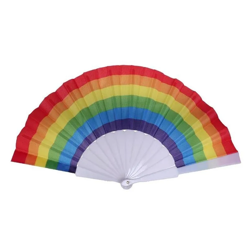 fashion folding rainbow fan plastic printing colorful crafts home festival decoration craft stage performance dance fans 43x23cm