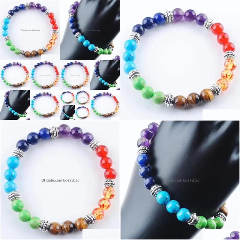 beautiful 7 chakras reiki gem stone beads strand bracelet jewelry yoga meditation for women bracelets k3281