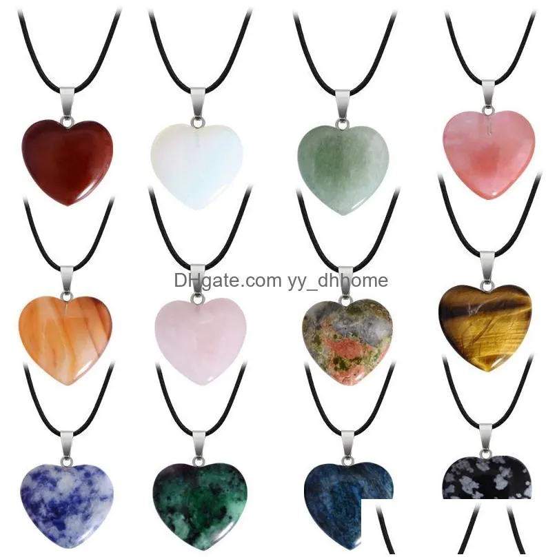natural crystal stone pendant necklace hand carved creative heart shaped gemstone necklaces fashion accessory gift with chain 20mm