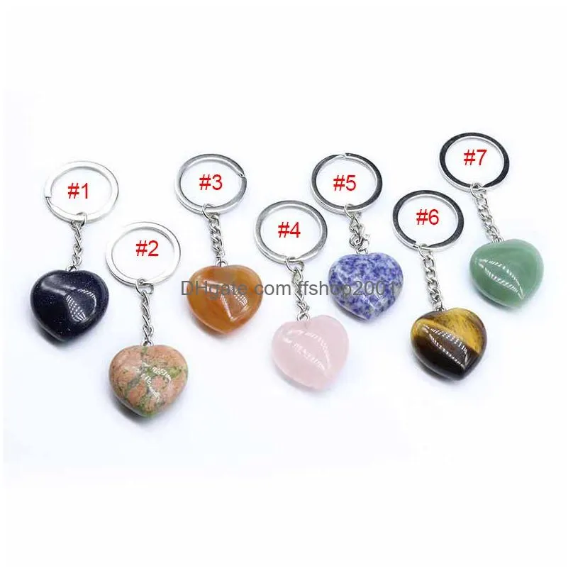 natural crystal stone keychain pendant heart shaped gemstone key chain luggage decoration keyring creative gift