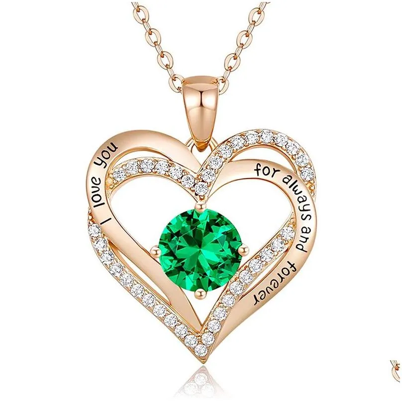 fashion heart pendant necklace exquisite lettered diamond necklaces ladies 12 month birthstone romantic jewelry gift with chain