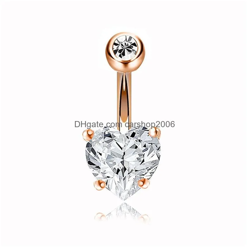 crystal belly button party favor stainless steel perforated diamond heart belly ring pendant ladies fashion jewelry