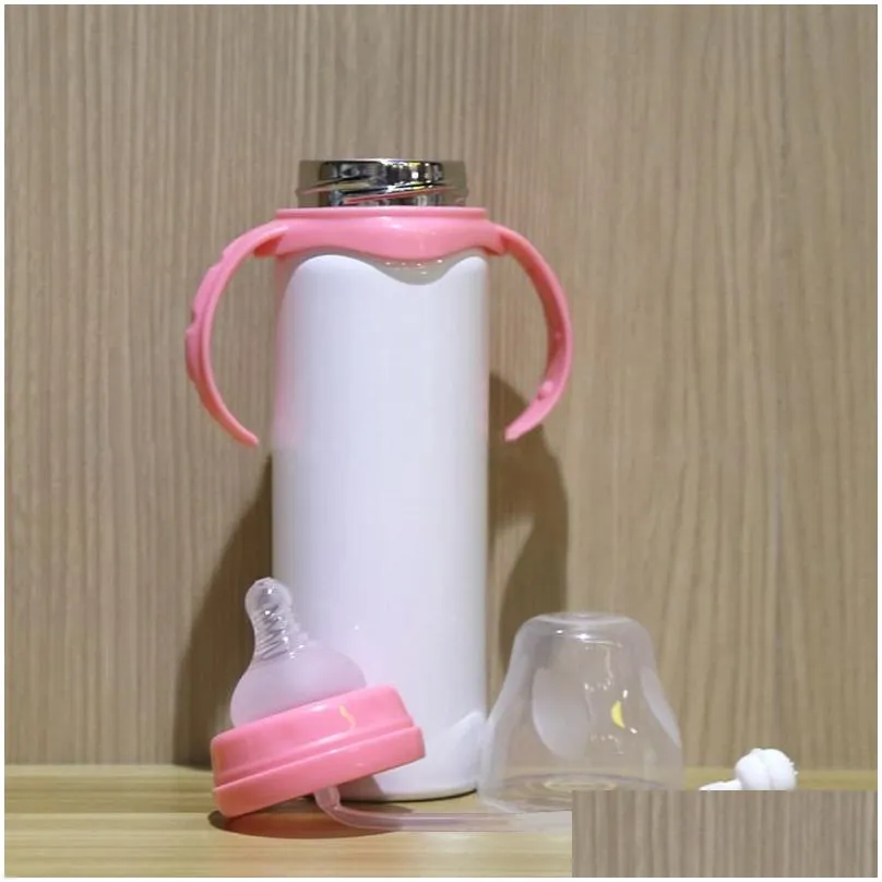 blank sublimation baby water bottle stainless steel straw feeding bottles diy handle thermos cup 8oz portable kettle