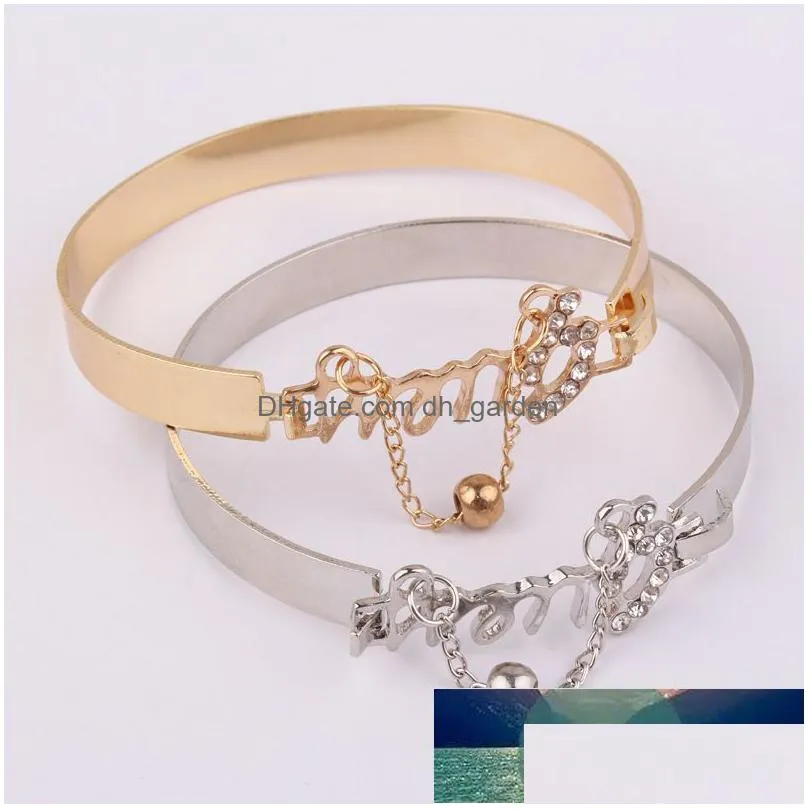 hot selling jewelry fashion women metal accessories bracelet jewelry letter alloy bracelet with crystal pendant factory price expert design quality latest