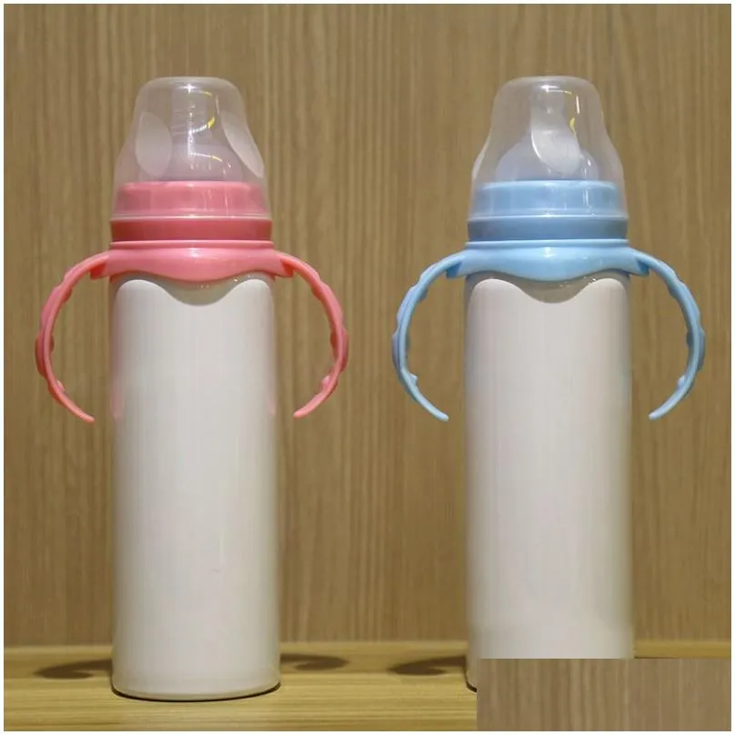 blank sublimation baby water bottle stainless steel straw feeding bottles diy handle thermos cup 8oz portable kettle