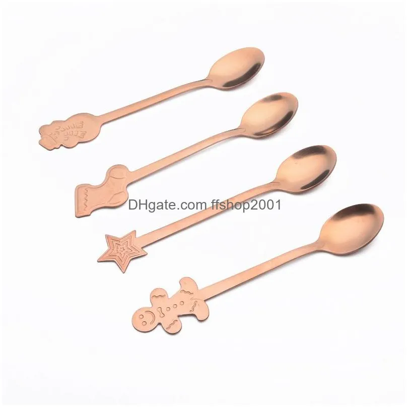 christmas gift stainless steel spoon household kitchen tableware dessert stirring spoons cartoon coffee scoop