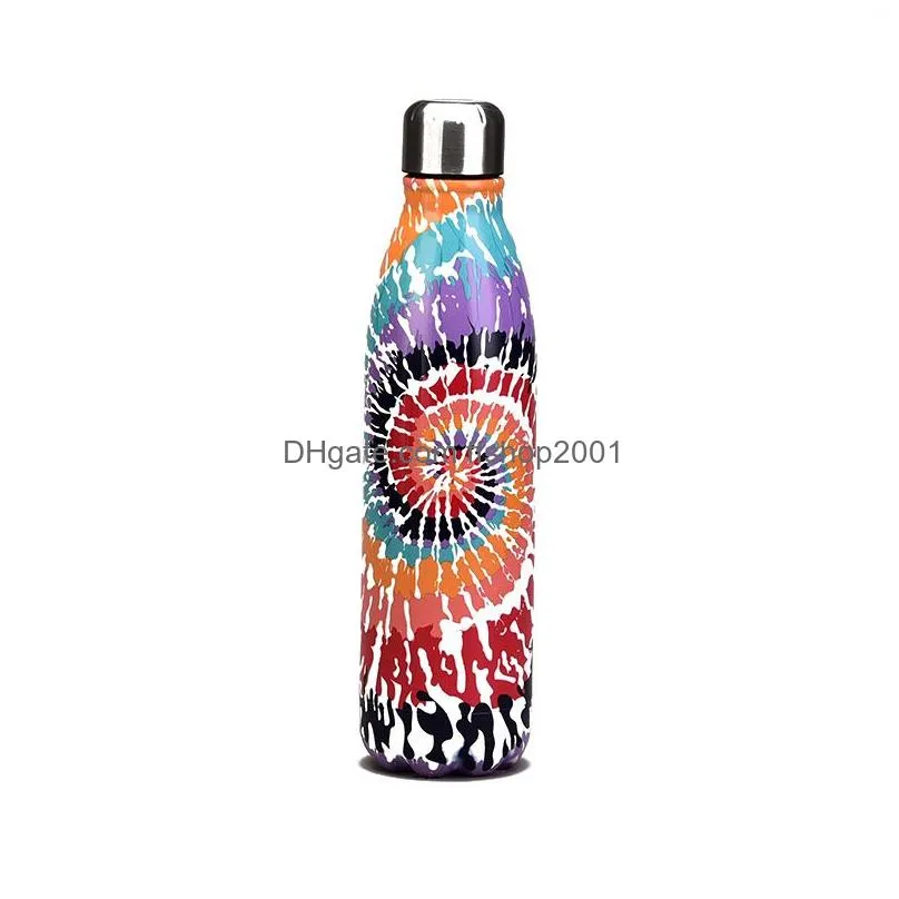 500ml stainless steel double layer sports water bottle tie dye pattern large capacity coke bottles outdoor camping kettle