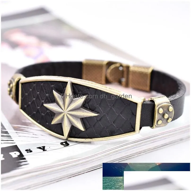 hi men new fashhion punk casual leather bracelet men charm eightpointed star jewelry male rope chain wholesale factory price expert design quality latest