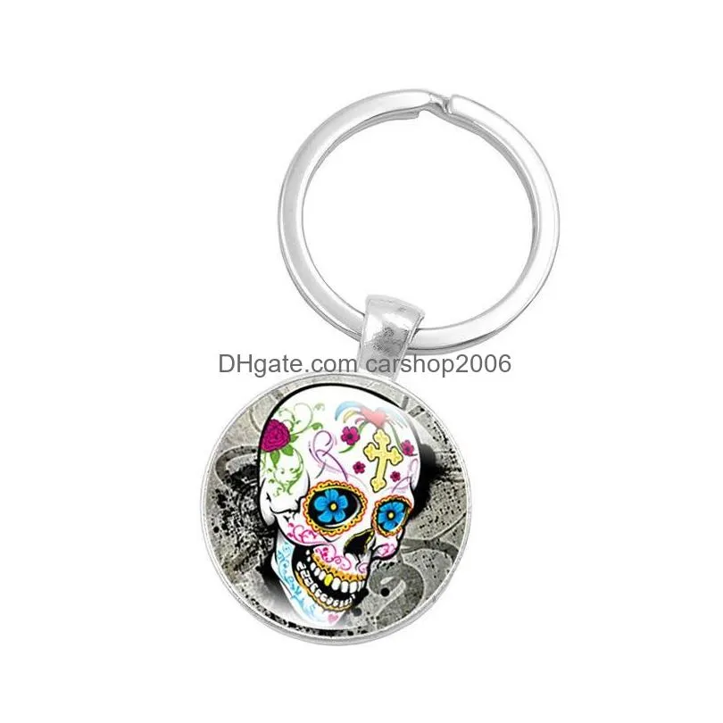 halloween skull keychain pendant time gem keychain car bag decoration key chain keyring