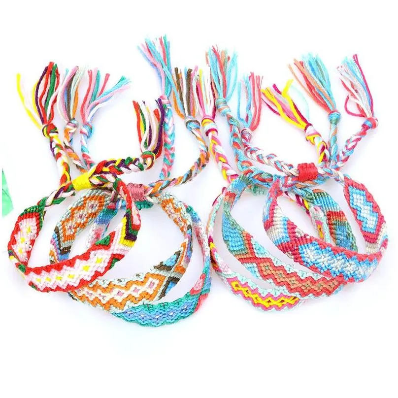 retro bohemian braided bracelet party favor cotton thread handmade ethnic rainbow lucky transit bracelets mixed colors