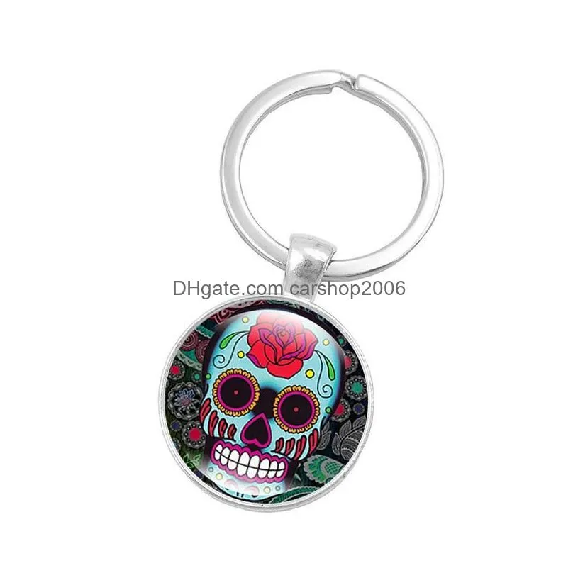 halloween skull keychain pendant time gem keychain car bag decoration key chain keyring