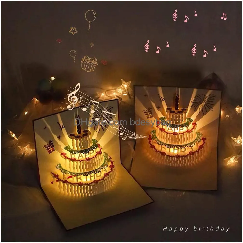 3d changeable colors light music birthday cards  up warming led colourful musical birthday cake happy birthday card greeting cards postcards for mom wife sister boy girl and friends