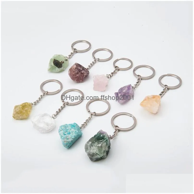 irregular crystal stone keychain pendant healing natural gemstone keychains key chain luggage decoration keyring