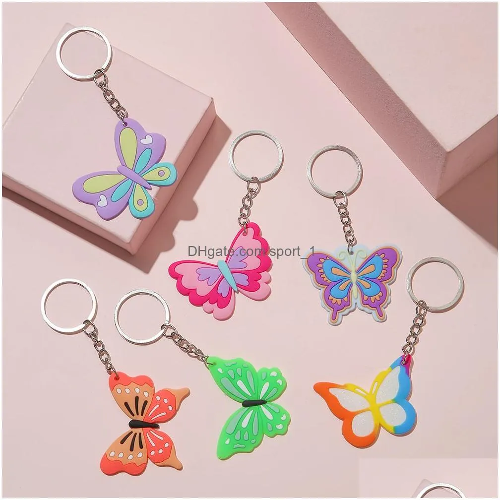 fashion accessories butterfly keychains cartoon pvc keychain pendant christmas gifts key chain keyring