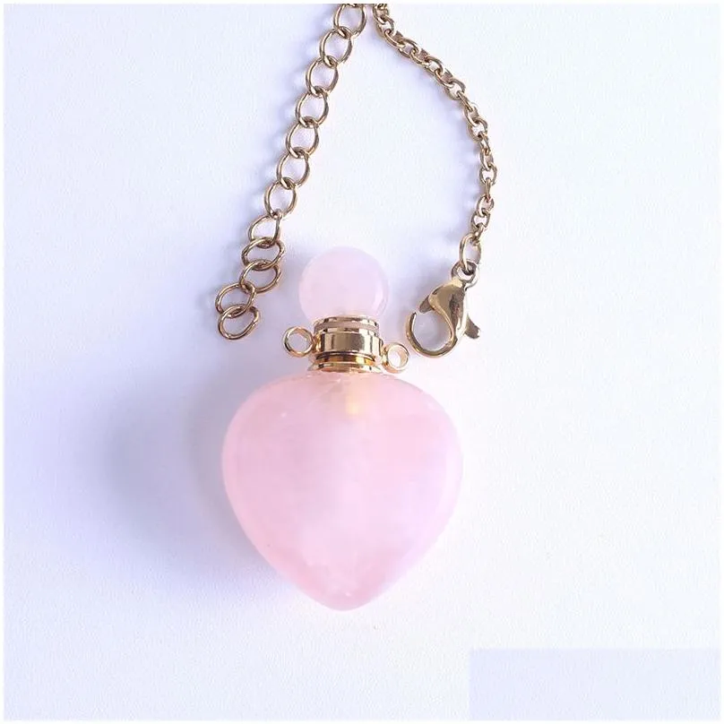 2cm natural crystal stone perfume bottle pendant pink crystal essential oil bottles necklace fashion accessories without chain
