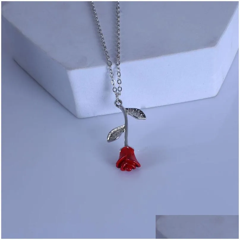 romantic red rose pendant necklace designer women jewelry necklaces valentines day gift party decoration accessories