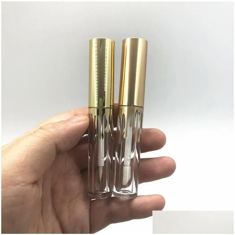 4ml 2.5ml portable lipgloss plastic bottle containers empty gold tube eyeliner eyelash container mini lip gloss split packing bottles