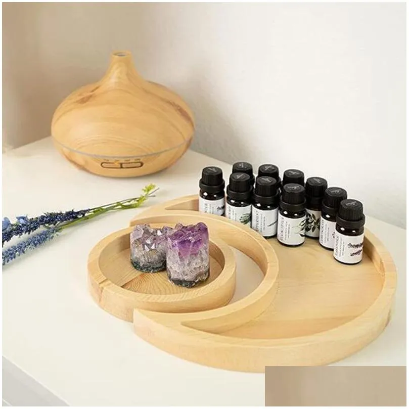 crystal wooden tray home decoration ornaments creative moon shape essential oil display tray