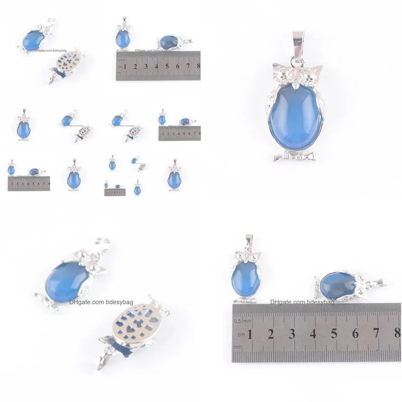 natural stone blue agates tiny owl pendants reiki lucky animal cute charm jewelry for women man gift n4671