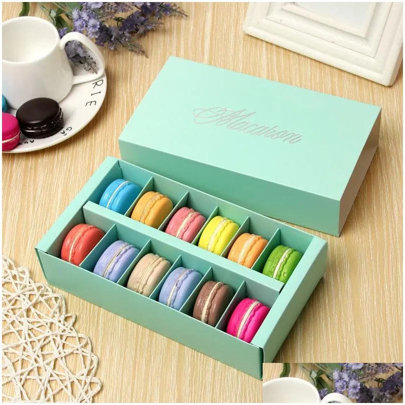 candy color macaron box 12 cells gift wrap cake biscuit muffin boxes 20x11x5cm food packaging gifts paper