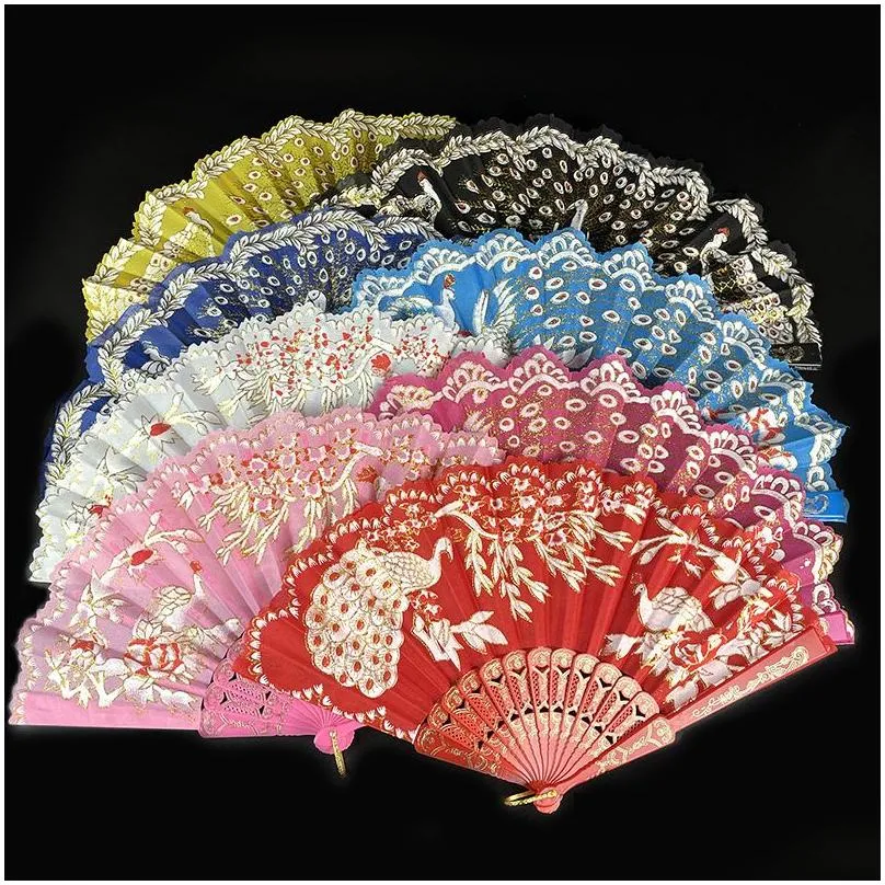 chinese style folding fans classical crafts festival performance dance fan fashion peacock fan 42x23cm