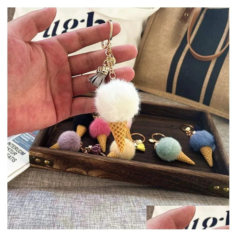 cartoon ice cream keychain plush ball keychain pendant luggage decoration keyring keychain