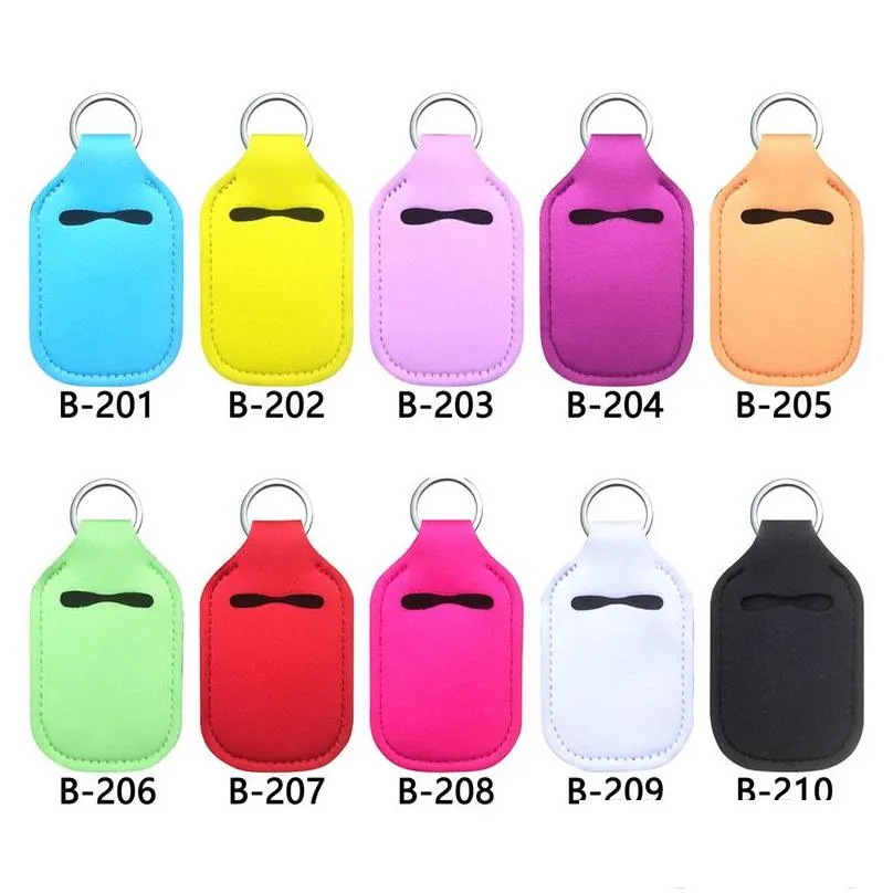 solid color neoprene sanitizer holder keychains outdoor portable mini bottle cover key chain lipstick cover