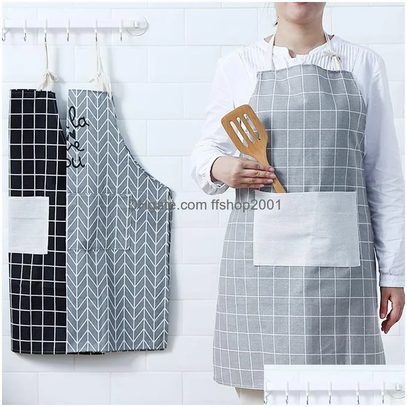 home cooking kitchen apron plaid print halter tether bandage sleeveless cafe shop bbq baking apron