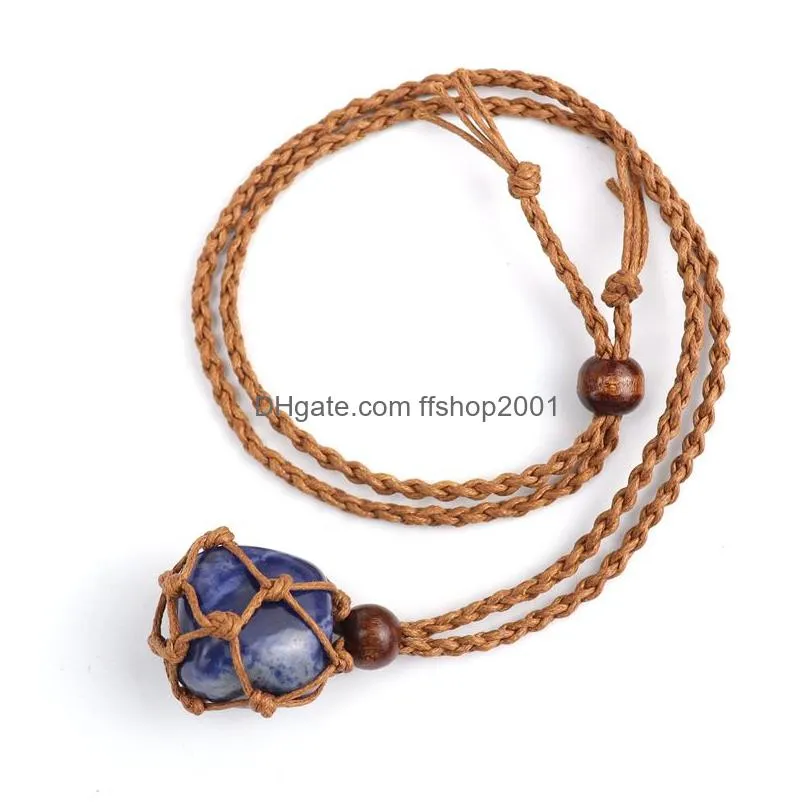 natural crystal stone pendant necklace net bag hand woven necklaces yoga energy stone adjustable