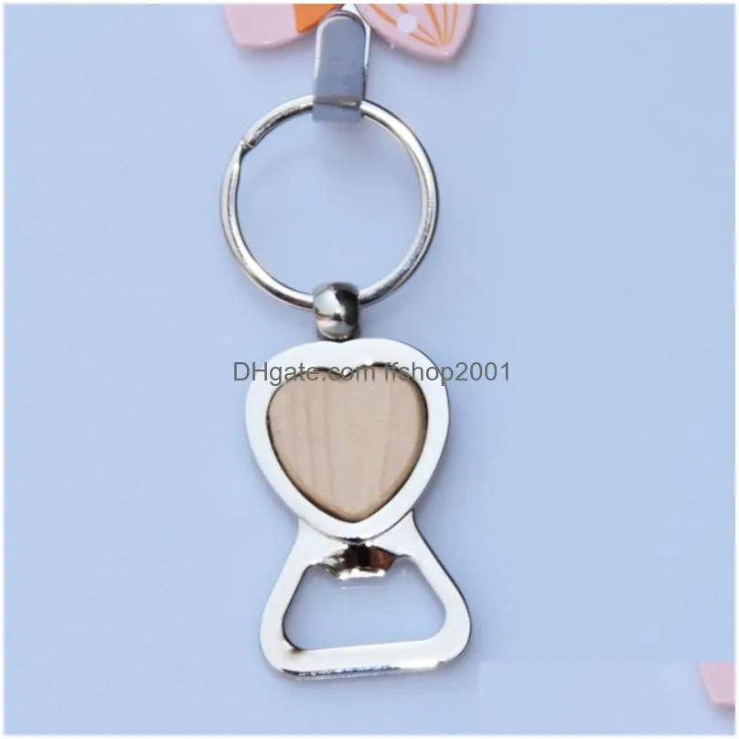 heart shaped wooden keychain pendant metal beer bottle opener car keyring diy gift key chain