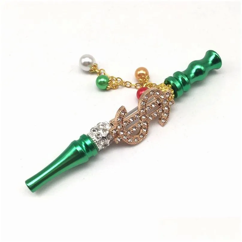 portable golden dollar pipe detachable diamond cigarette holder fashion tassel household smoking accessories 115mm