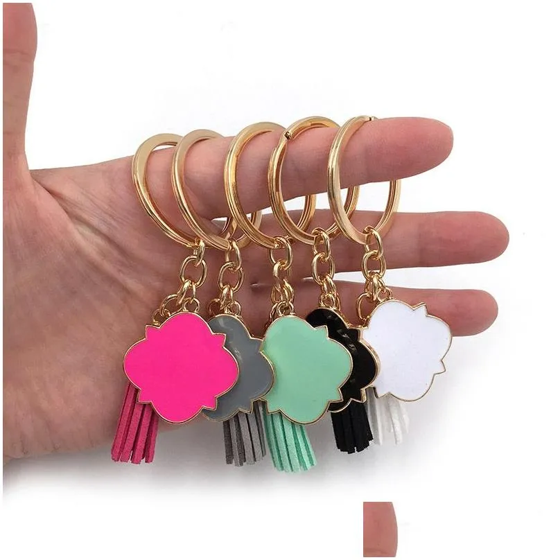 personalized blank quatrefoil tassel keychain 5cm suede metal keyring pendant car key chain luggage decoration creative gift