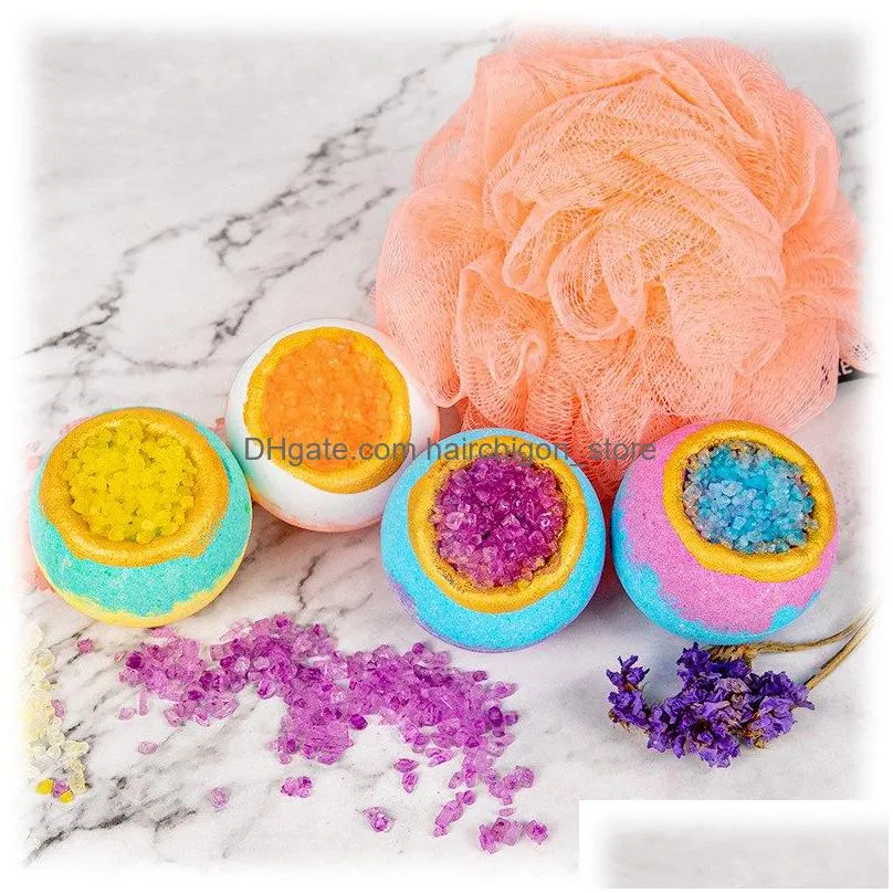 4 balls/set plant essential oil sea salt bath bomb explosion bath bombs wholesale 100g/ball lavender bubble exfoliate skin care