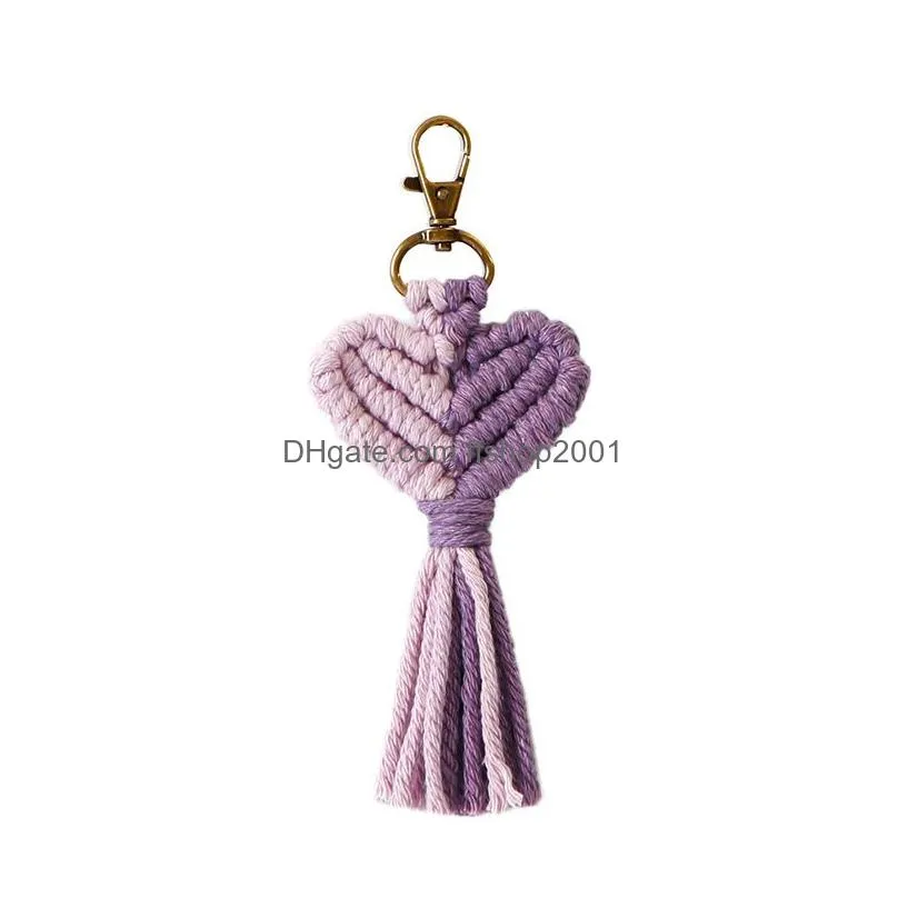 vintage hand woven keychain creative heart shaped tassel keychains bag decoration pendant key chain valentine day gift keyring