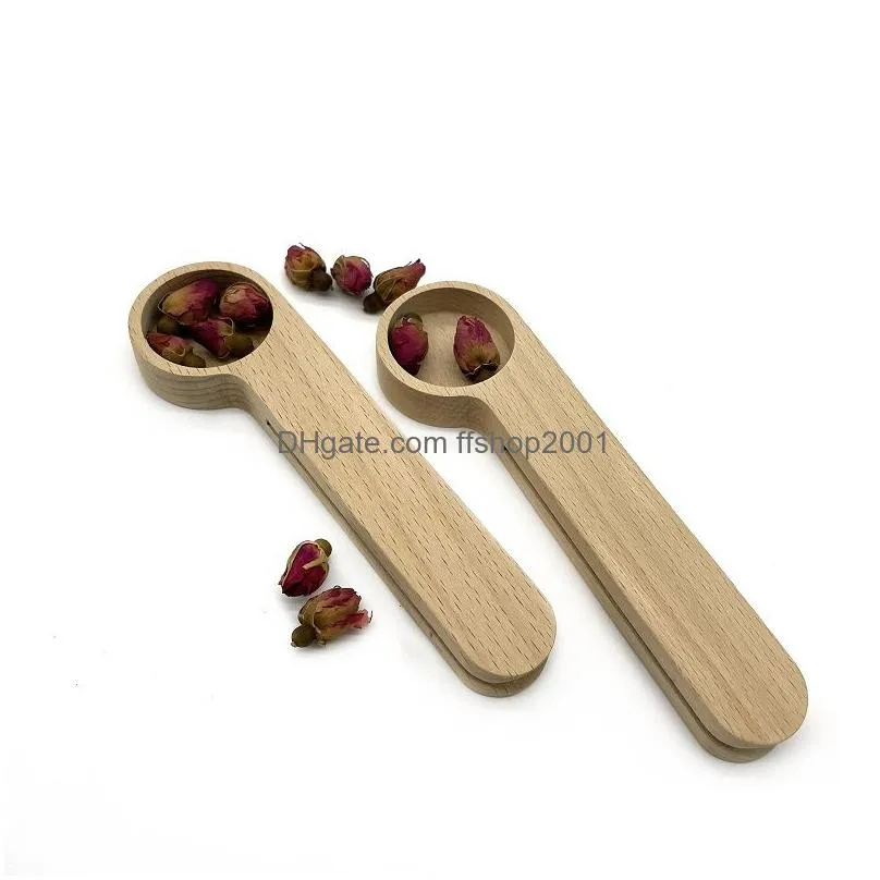 wood coffee spoons with bag clip tablespoon solid beech wooden measuring scoops tea bean spoon clips gift