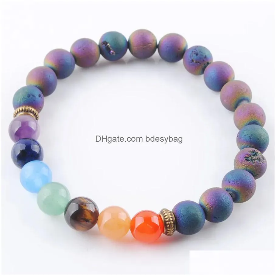 7 chakra colorful mineral beads beaded strands natural gem stone rosary yoga mala bead meditation men women jewelry k3326