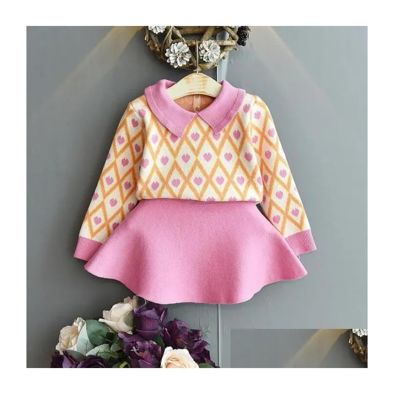2021 girls dress set thick long sleeve sweater shirt and skirt 2 pcs clothing suit spring outfits for kids