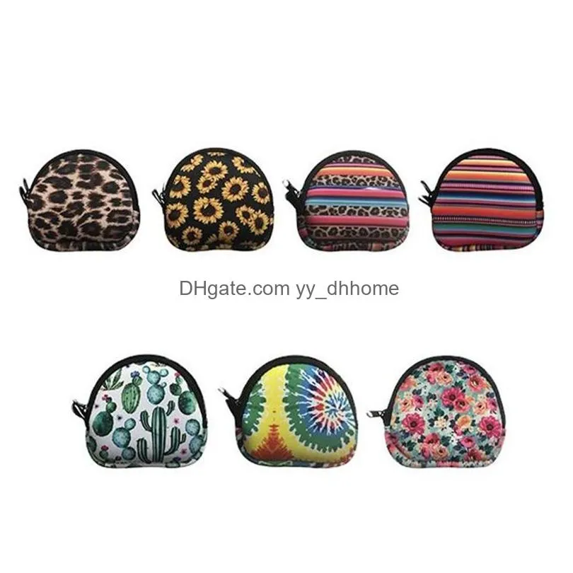 round shape neoprene mask storage bags keychain fashion printing multifunctional zipper small coin purse earphone bag 12x11.5cm