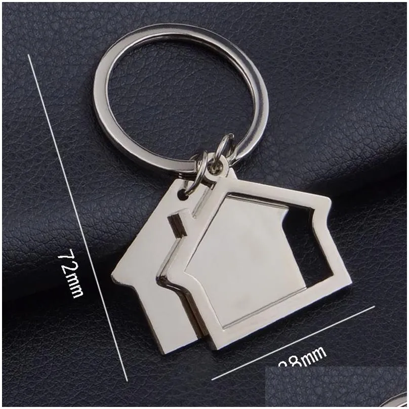 creative netal keychain pendant metal keyrings house design car key chain holder real estate opening gifts