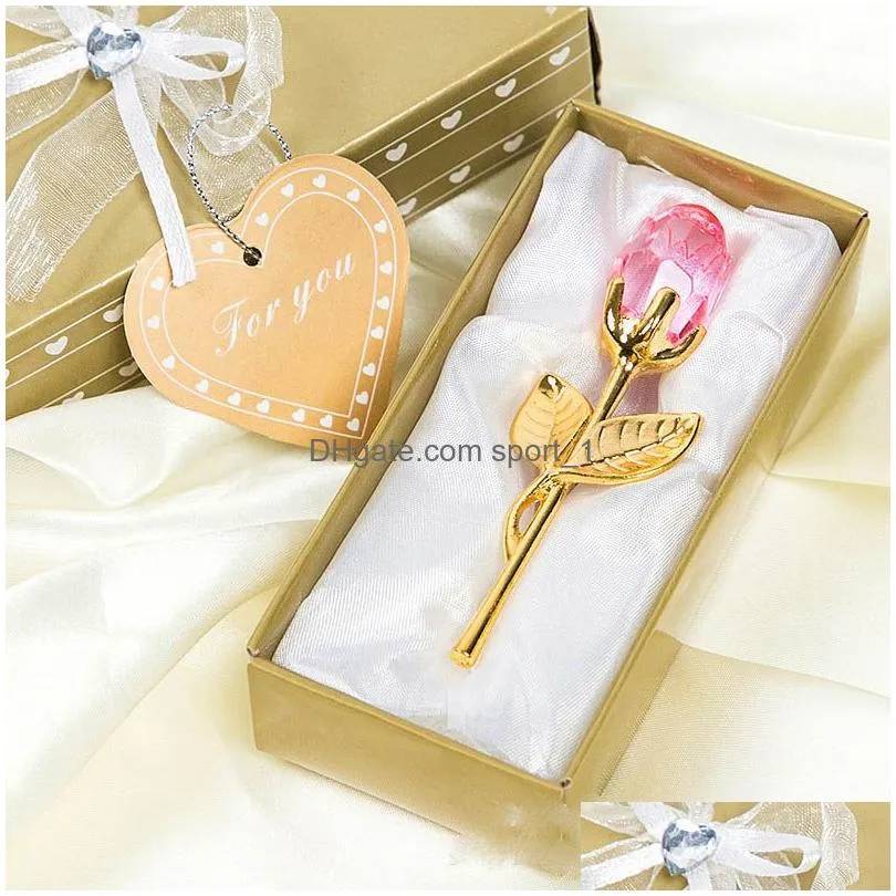 romantic crystal rose metal party favor wedding guest gifts desktop decorative ornaments gift box packaging 20x30x90mm