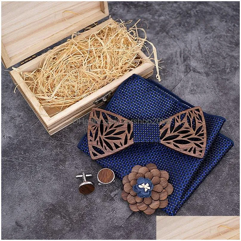 6 styles mens wooden bow tie handmade bows knot cufflinks corsage christmas decoration square scarf set with box