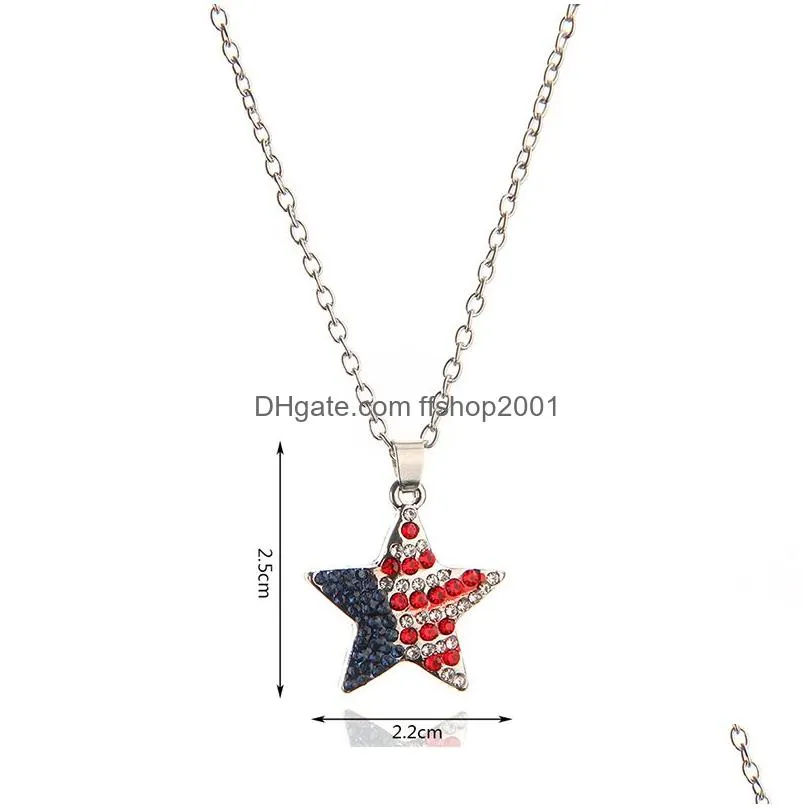 us flags diamond pendant necklace personality army brand crystal american flag decoration necklaces party jewelry gift