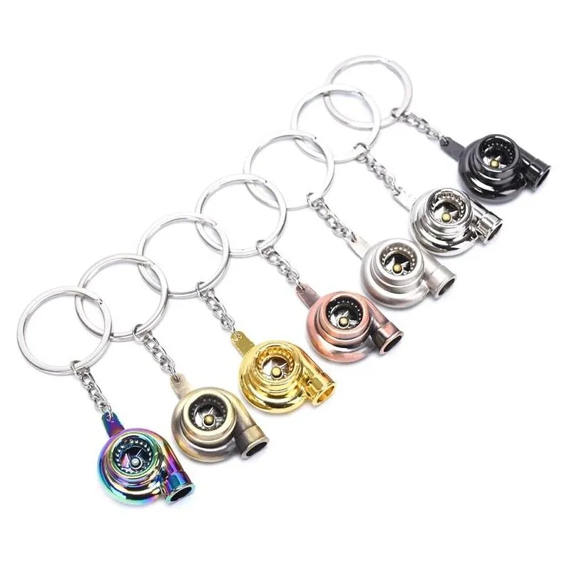 metal turbo keychain sleeve bearing spinning auto part model turbine turbocharger keyring decorative key chain 7 colors