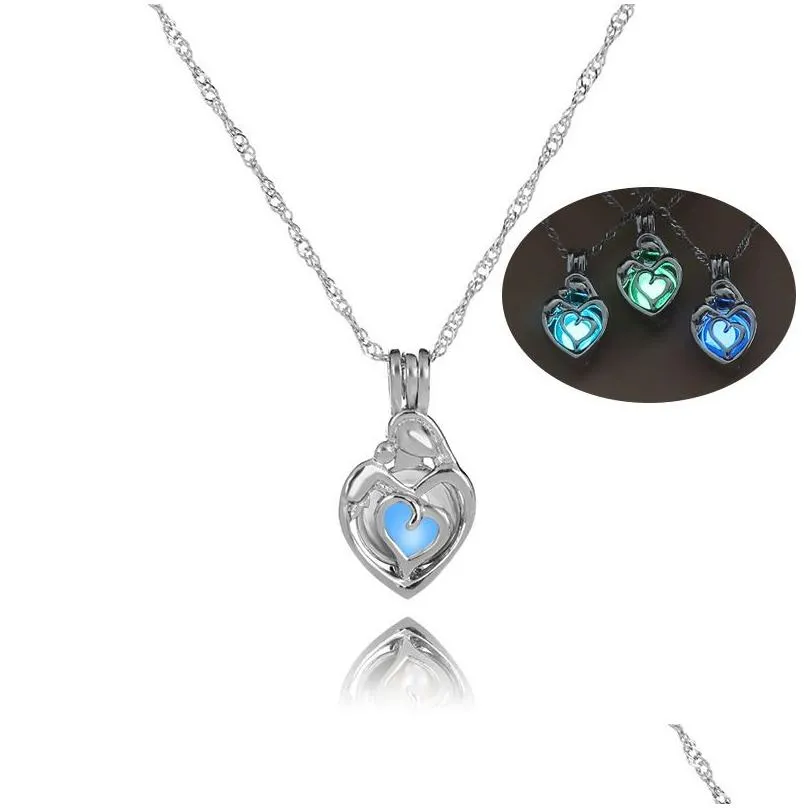 romantic heart pendant necklace luminous transit bead necklaces creative party decoration jewelry gift for mothers day