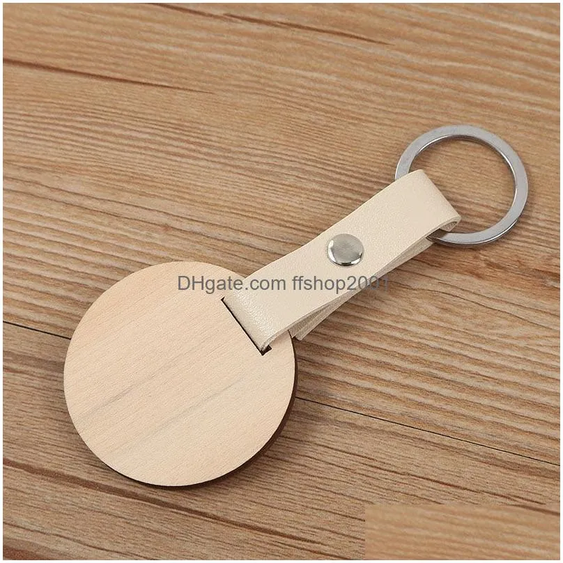 natural wood chip keychain pendant personalized pu leather keychains luggage decoration key chain creative keyring gift
