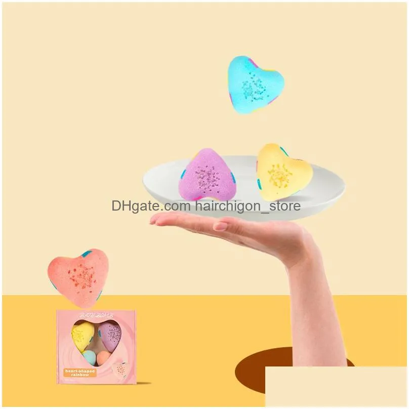 big size 130g/pcs heart shape rainbow sea salt ball bath bombs home spa bath bomb wholesale for exfoliating moisturize dry skin