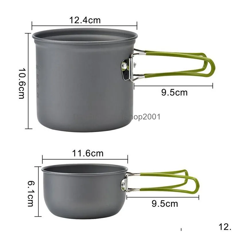 portable camping cookware set hangable outdoor stainless steel tableware dinnerware jacketed kettle 12 people color box packaging